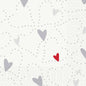A gray heart pattern with dotted lines and a striking red heart adorns the Duni GmbH tissue napkins 33 x 33 cm 3-ply 1/4 fold Love (50 pieces) - perfect for the romantically set table.