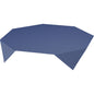 A blue, geometric table with a fitted Dunisilk MD tablecloth 84x84 cm in dark blue from the Linnea collection by Duni GmbH (package: 20 pieces), with many straight edges and sharp angles for a striking look.