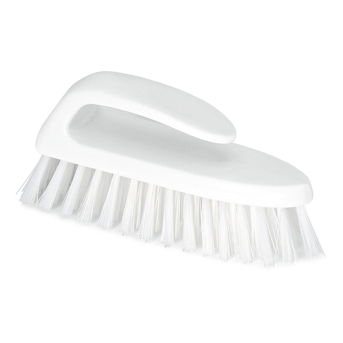 The Nölle Profi Brush HACCP washing brush with handle (18 cm, hard 0.5 mm bristles) by the brand Nölle Profi Brush Bürsten- & Pinseltechnik e.K. lies diagonally on a plain white background.