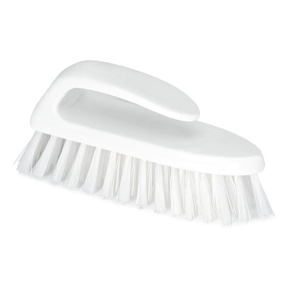 The Nölle Profi Brush HACCP washing brush with handle (18 cm, hard 0.5 mm bristles) by the brand Nölle Profi Brush Bürsten- & Pinseltechnik e.K. lies diagonally on a plain white background.