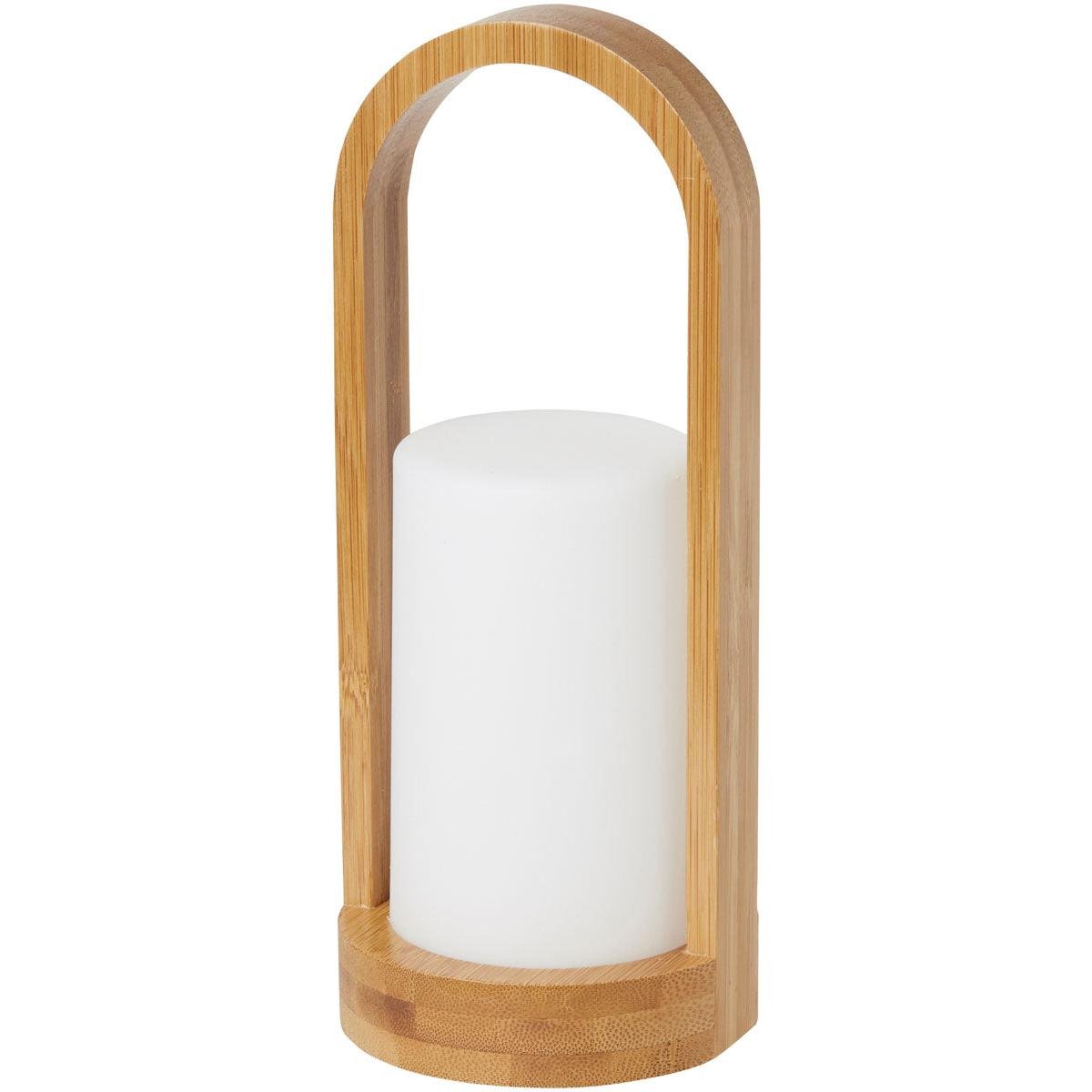 The LED candle holder made of bamboo from Duni GmbH (240x100 mm) serves as a stylish decoration with a round base and curved handle for modern accents in your room. The package contains 1 piece.