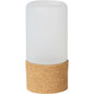 The Duni GmbH glass candle holder (140x70 mm) with an elegant design features a matte white top and cork base, harmoniously in brown-white tones, on a plain white background. The package contains 1 piece.