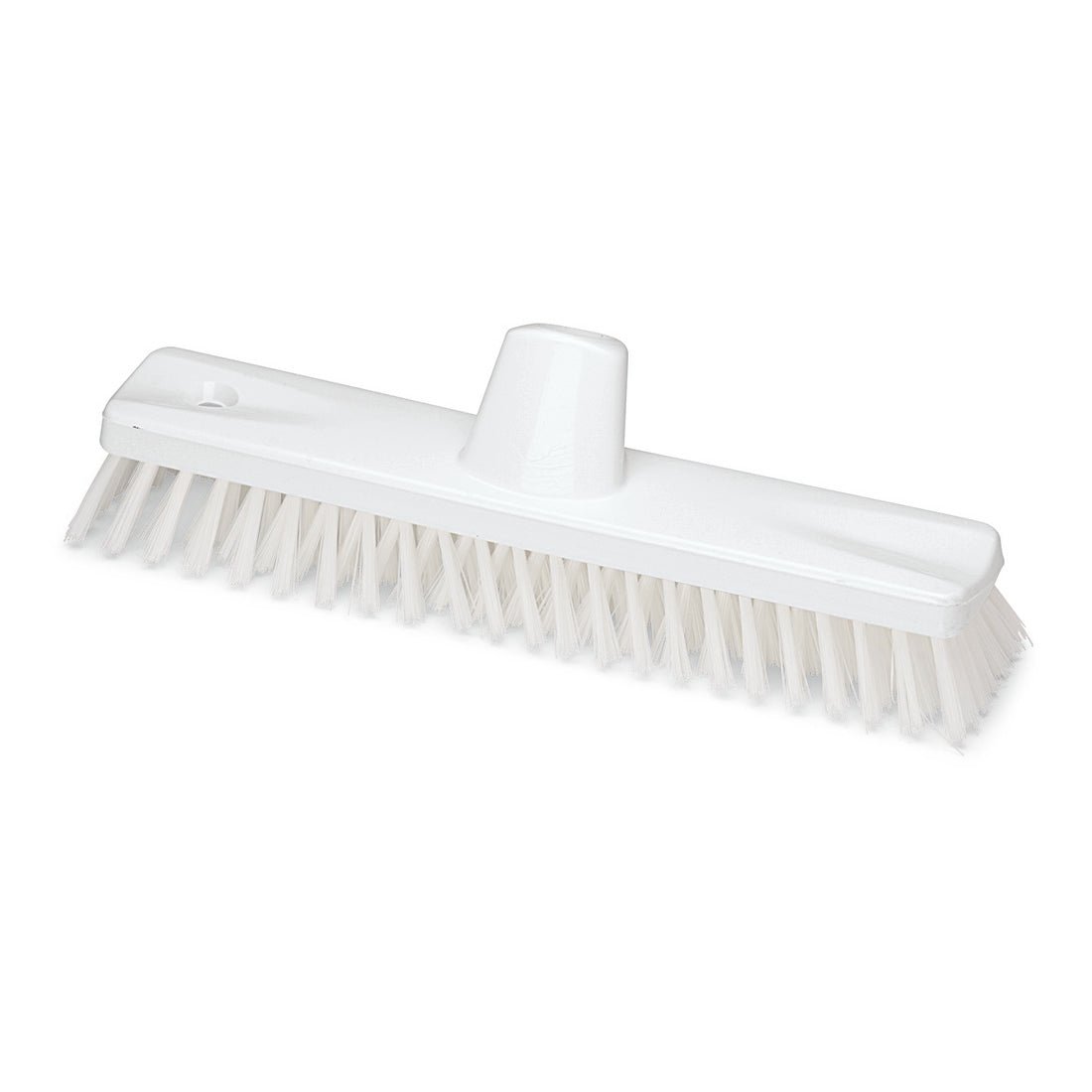 The Nölle Profi-Brush HACCP Sweeper 30 cm with 0.5 mm hard bristles is a white floor scrubber head with a central handle attachment from Nölle Profi Brush Brush & Paintbrush Technology e.K., ideal for cleaning floors and surfaces.