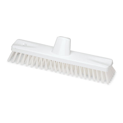 The Nölle Profi-Brush HACCP Sweeper 30 cm with 0.5 mm hard bristles is a white floor scrubber head with a central handle attachment from Nölle Profi Brush Brush & Paintbrush Technology e.K., ideal for cleaning floors and surfaces.