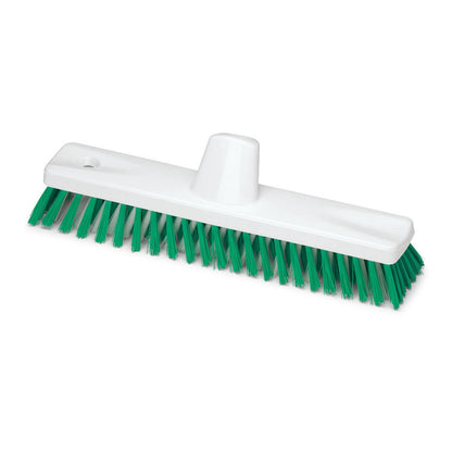 The Nölle Profi-Brush HACCP Sweeper 30 cm with 0.5 mm hard bristles from Nölle Profi Brush Brush & Paintbrush Technology e.K. is a white plastic brush head for hygienic floor cleaning, designed for handle attachment, depicted on a plain white background.