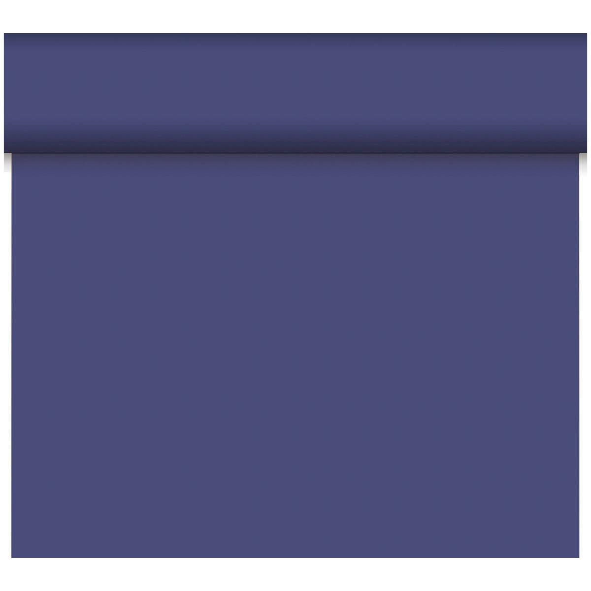 The Dunicel Tête-à-Tête table runner from Duni GmbH (24 m x 0.4 m, 20 sections) is made of sturdy, matte, deep-blue fabric with a smooth texture—perfect for elegant tête-à-têtes or stylish table decorations.