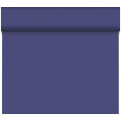 The Dunicel Tête-à-Tête table runner from Duni GmbH (24 m x 0.4 m, 20 sections) is made of sturdy, matte, deep-blue fabric with a smooth texture—perfect for elegant tête-à-têtes or stylish table decorations.