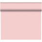 A roll of Dunicel table runner Tête-à-Tête 24 m x 0.4 m (20 sections) by Duni GmbH is vertically unrolled, presenting the delicate pink surface as a stylish table decoration against a white background.