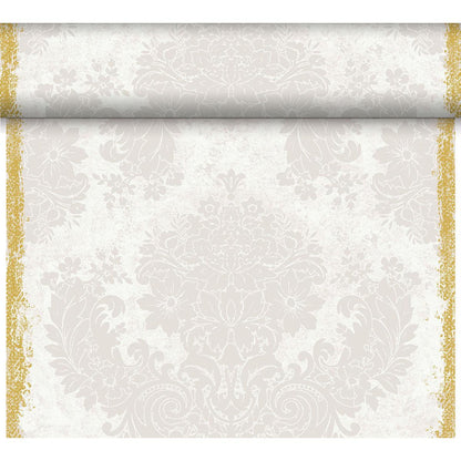 A roll of wallpaper featuring a light beige floral damask pattern with gold borders—perfect for a classic table setting or, when paired with the Dunicel “Tête-à-Tête” table runner (24 m × 0.4 m, Duni GmbH), for an elegant ambiance.