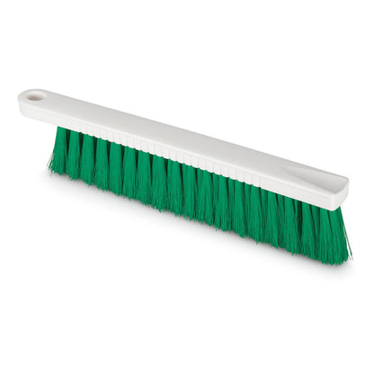 The Nölle Profi Brush HACCP flour brush (30 cm, 0.25 mm soft bristles) from Nölle Profi Brush Bürsten- & Pinseltechnik e.K. has a white, rectangular handle and dense, soft green bristles, perfect for the food industry. Pictured on a white background.
