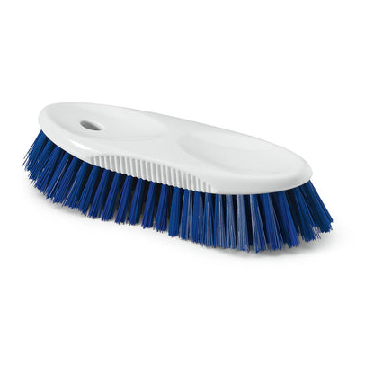 The Nölle Profi Brush HACCP jug brush 19 cm from Nölle Profi Brush Bürsten- & Pinseltechnik e.K. has a white handle with finger grooves, dense blue 0.5 mm hard bristles, and a hanging hole - ideal for professional kitchen cleaning.