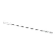 The Nölle Profi Brush HACCP Twisted Brush from Nölle Profi Brush Bürsten- & Pinseltechnik e.K. is characterized by 0.5 mm hard white bristles, a white plastic handle, and a twisted metal rod on a white base.