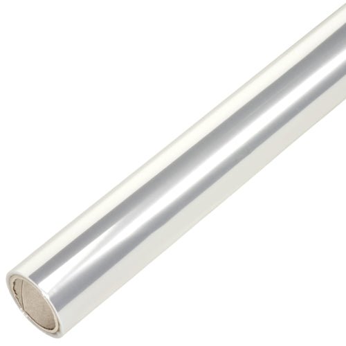 A roll of unprinted Starpak transparent film with a cardboard core, perfect for packaging, presented against a white background.