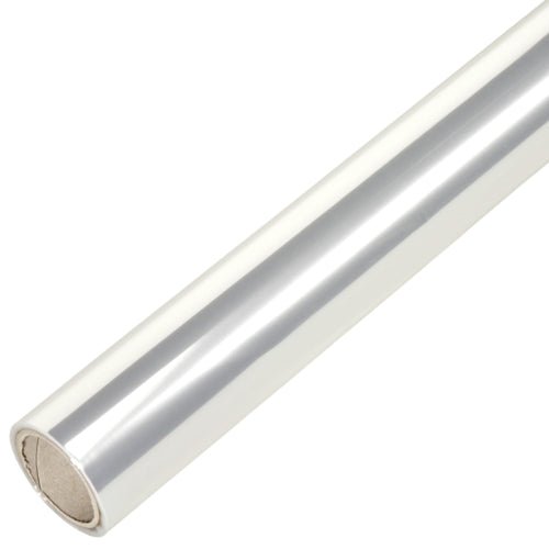 A roll of unprinted Starpak transparent film with a visible cardboard core, displayed at an angle on a white background.