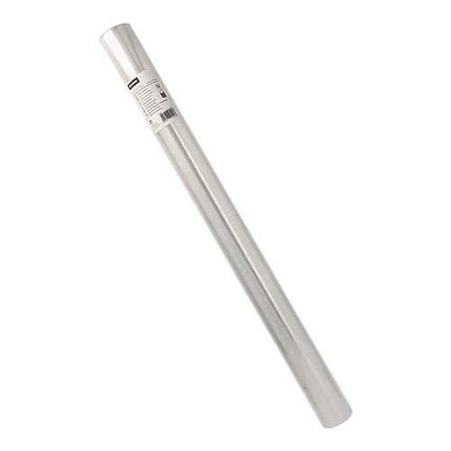 A roll of unprinted Starpak transparent film in transparent packaging with a white label, text, and barcode at one end - versatile and ideal for crafting or office supplies.
