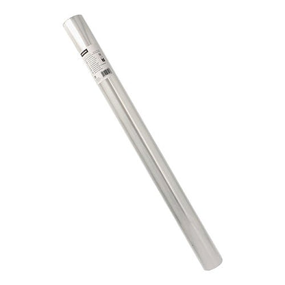 A roll of unprinted Starpak transparent film in transparent packaging with a white label, text, and barcode at one end - versatile and ideal for crafting or office supplies.