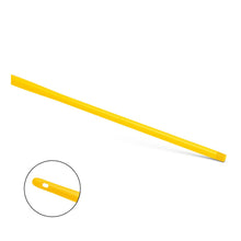 The Nölle Profi Brush HACCP Ergo Handle Plastic 145 cm handle by Nölle Profi Brush Brushes & Paintbrush Technology e.K. is shown diagonally on a white background. An insert highlights the hanging hole, ideal for hygienic storage and work environment.