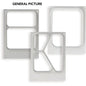 Three rectangular cassette DF25 for cardboard box plates by Duni GmbH, each with a unique cut-out pattern, are displayed against a white background under the bold label "GENERAL PICTURE". Each plate is square, size M, 550 ml (4-use), pack of 1.