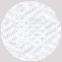 A circular, geometric pattern with thin diagonal lines and diamond motifs on light gray adorns the PAPSTAR paper tablecloth with damask embossing, white, 10 m x 1.2 m | foil (1 roll) from PAPSTAR GmbH - perfect as an elegant table decoration.