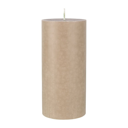 The Duni GmbH pillar candles made of 100% stearin, unscented and beige, with a flat top and single wick (150 x 70 mm, approx. 50h), stand upright against a plain white background.