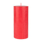 A solid red Duni GmbH pillar candle (150 x 70 mm, 100% stearin) with a single unlit wick and a smooth, slightly textured surface stands upright against a white background. Burn time approx. 50 hours.