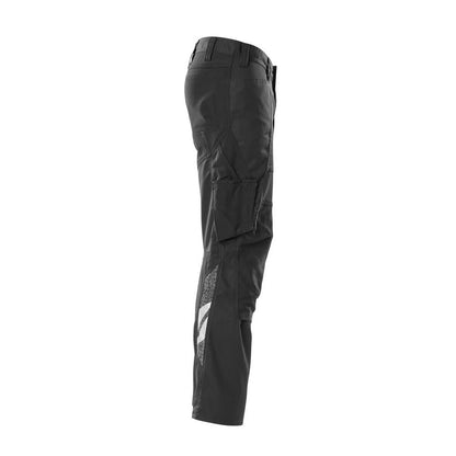 Trousers with knee pockets, stretch inserts trousers, black