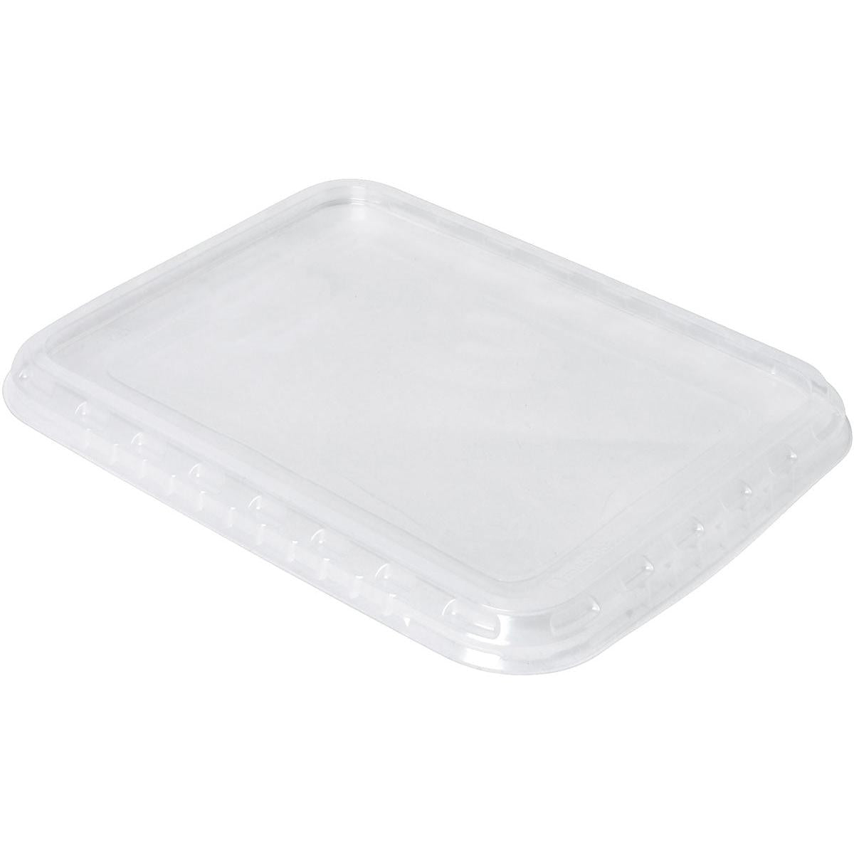 The illustration shows a clear, rectangular lid for PP menu tray Caterline Transparent APET 240x190x20 by Duni GmbH, with a slightly raised edge and flat center, depicted on a white background. Package: 126 pieces.