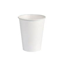 A white coffee mug made of PAP/PLA (350 ml) from Duni GmbH stands upright against a white background - eco-friendly disposable cup, pack of 50 pieces.