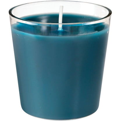 The refill Switch & Shine from Duni GmbH is a blue candle with a white wick in a transparent holder, viewed from the side on a white background, with about 30 hours of burn time (65 x 65 mm) for longer enjoyment.