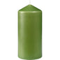 The Duni GmbH pillar candle, approx. 40h, 130 x 60 mm, with a smooth green surface and white wick, stands upright against a simple white background - perfect for a long-lasting ambiance with a long burn time.