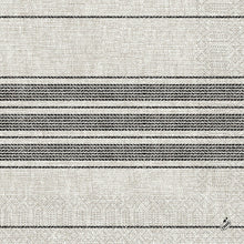 The tissue napkins from Duni GmbH (40 x 40 cm, 3-ply, 1/4 fold) have a light beige background with several black horizontal stripes. With a small lettering at the bottom right. Available in packs of 250 as Cocina black.