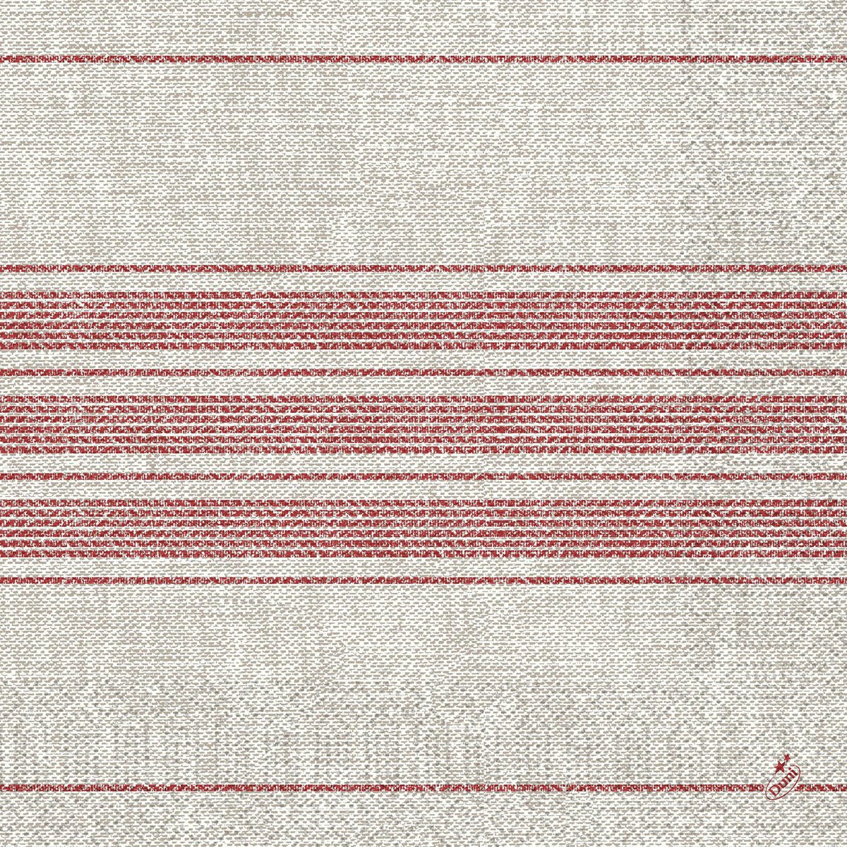 The Duni GmbH tissue napkins 40 x 40 cm 3-ply, 1/4 fold in Cocina bordeaux come in a pack of 250 pieces and are characterized by a textured appearance with red cross stripes and a sewn red detail.
