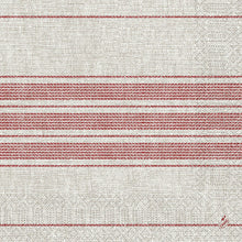 The Duni GmbH tissue napkins 40 x 40 cm 3-ply, 1/4 fold in Cocina bordeaux come in a pack of 250 pieces and are characterized by a textured appearance with red cross stripes and a sewn red detail.