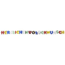 The PAPSTAR greeting chain 2.5 m "Congratulations" from PAPSTAR GmbH is a festive decoration with colorful paper letters in the colors red, blue, green, yellow, white, and black - perfect for any special occasion.