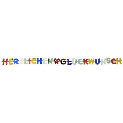 The PAPSTAR greeting chain 2.5 m "Congratulations" from PAPSTAR GmbH is a festive decoration with colorful paper letters in the colors red, blue, green, yellow, white, and black - perfect for any special occasion.