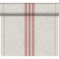 The Dunicel table runner Tête-à-Tête by Duni GmbH (24 m x 0.4 m, 20 sections) is a light beige runner with a woven texture and symmetrical red stripes - ideal for stylish table decoration.
