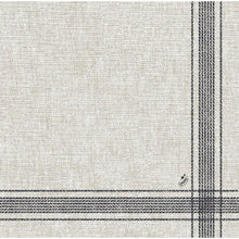 The beige Dunilin napkins 40 x 40 cm 1/4 fold from Duni GmbH are made of high-quality fabric with a woven structure and intersecting black grid lines in one corner - perfect for elegant spaces.