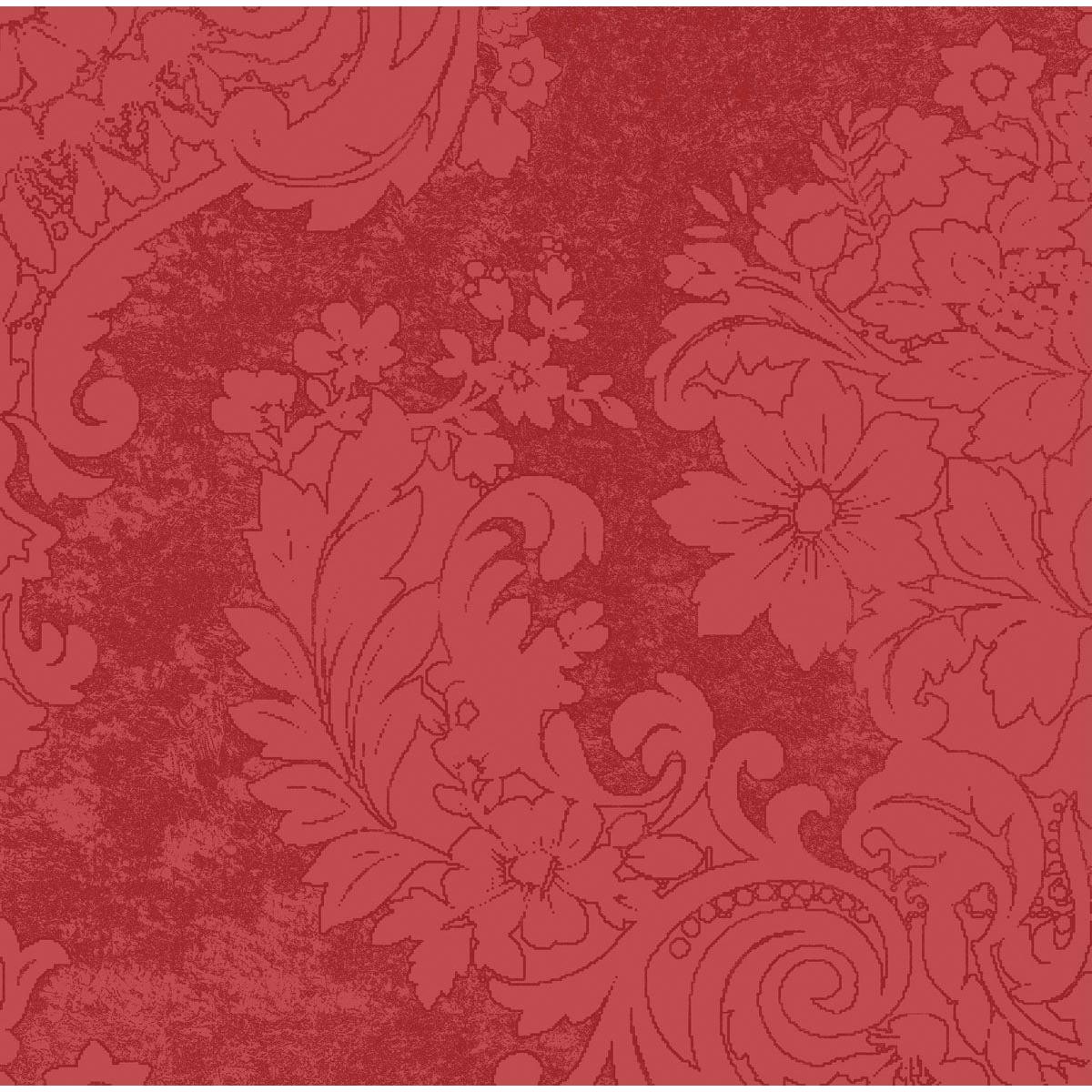 The Dunilin napkins 40 x 40 cm 1/4 fold from Duni GmbH are characterized by an ornate, embossed floral and leaf pattern in red, with swirling leaves, flowers, and textured shades for a rich, decorative look reminiscent of high-quality napkins.