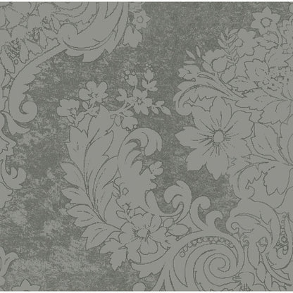 A classic ornamental floral and leaf pattern in light blue outlines adorns the textured gray-blue background of the Duni GmbH Dunilin napkins 40 x 40 cm 1/4 fold, making them an elegant choice for high-quality napkins.