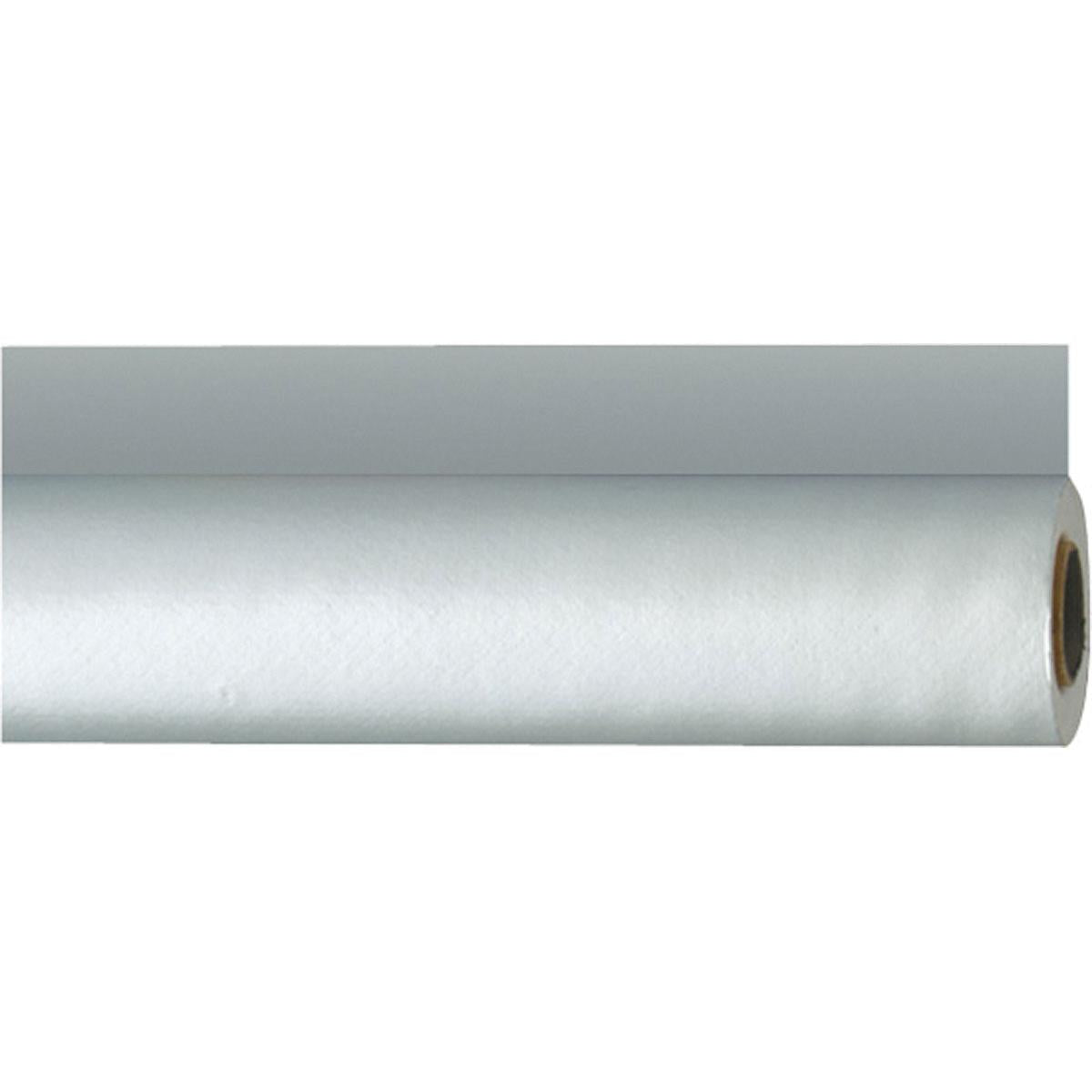 A roll of Duni GmbH Dunisilk tablecloth rolls (1.18 m x 25 m) with a visible cardboard core lies horizontally on a smooth surface - ideal for gastronomy or special occasions.