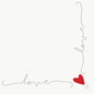The Dunisoft napkins 40 x 40 cm 1/4 fold by Duni GmbH feature a minimalist design: "love" in gray script forms two sides of a square with a red heart in the corner on a plain white background.