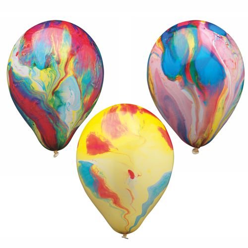 Eight multicolored PAPSTAR balloons (Ø 22 cm) by PAPSTAR GmbH with unique marbled swirls in bright colors are shown against a white background - the perfect party decoration for any celebration.