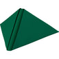 A dark green Duni GmbH Dunilin napkin 40 x 40 cm 1/4 fold is pyramid-shaped folded, with a visible crease running from the top down, and stands on a plain white background.