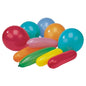 A set of PAPSTAR balloons in assorted colors, various shapes (bag of 10 pieces) by PAPSTAR GmbH arranged as colorful party decorations on a white background.