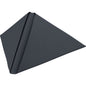 The Dunilin napkin 40 x 40 cm 1/4 fold from Duni GmbH is dark gray, has a triangular shape and a textured surface; it appears folded and may be suitable to hold a tablet, book, or device upright and hands-free.