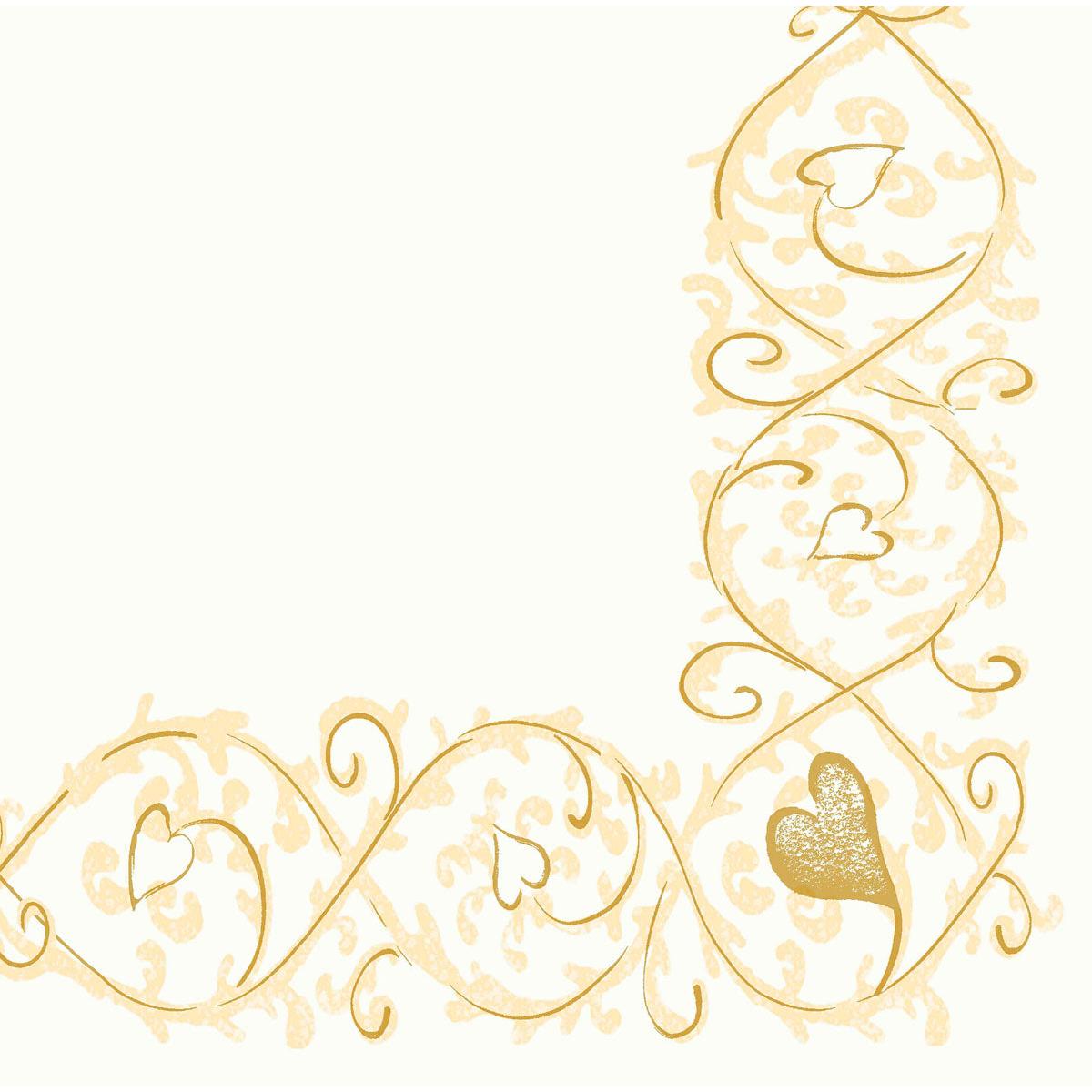 This elegant corner border with golden vines and heart shapes on a white background frames the lower and right edge - perfect for Duni GmbH Dunisoft napkins 40 x 40 cm 1/4 fold.
