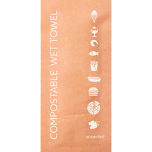 A brown package labeled "Refreshing cloth 60x130 mm, compostable" from Duni GmbH, with white food symbols and the "ecoecho" logo. This eco-friendly package (250 pieces) is ideal for environmentally conscious refreshing.
