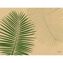 Two palm leaves on a beige background adorn the paper placemat (30x40 cm) from Duni GmbH - ideal for parties. The package contains 250 pieces; "ecoecho" is at the bottom right.