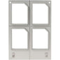 The DF10/20 cassette for Polardeli rPET Mini 100 ml (4-compartment) from Duni GmbH features a metal plate with four beveled rectangular cutouts in a 2x2 grid, two screws at the bottom, and holes at the top - ideal for the use of recycled PET material.