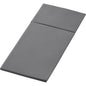 On a white background, a folded, rectangular, gray Duniletto 480 x 400 mm from Duni GmbH is shown, featuring a subtle texture pattern and combining the form and elegance of a high-quality table accessory.